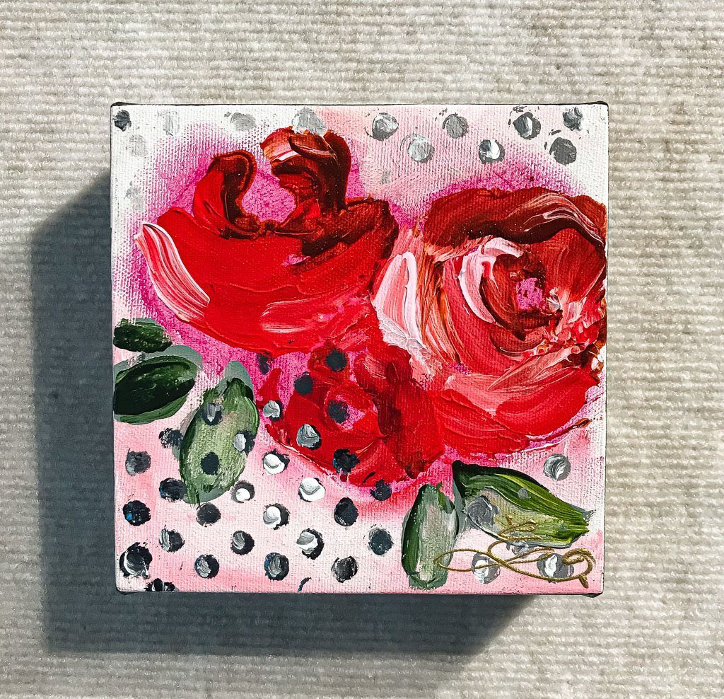 Bubble Gum Roses I | 6" x 6" Mixed Media on canvas Elka Nowicka