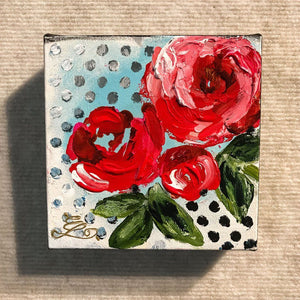 Elka Nowicka Bubble Gum Roses III | 6" x 6" Mixed Media on canvas