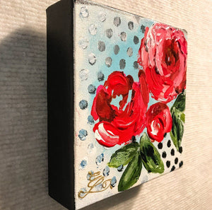 Elka Nowicka Bubble Gum Roses III | 6" x 6" Mixed Media on canvas