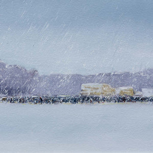 Peter Shostak Even if it's snowing, the cattle must be fed | 12" x 24" Oil on Canvas