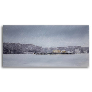 Peter Shostak Even if it's snowing, the cattle must be fed | 12" x 24" Oil on Canvas