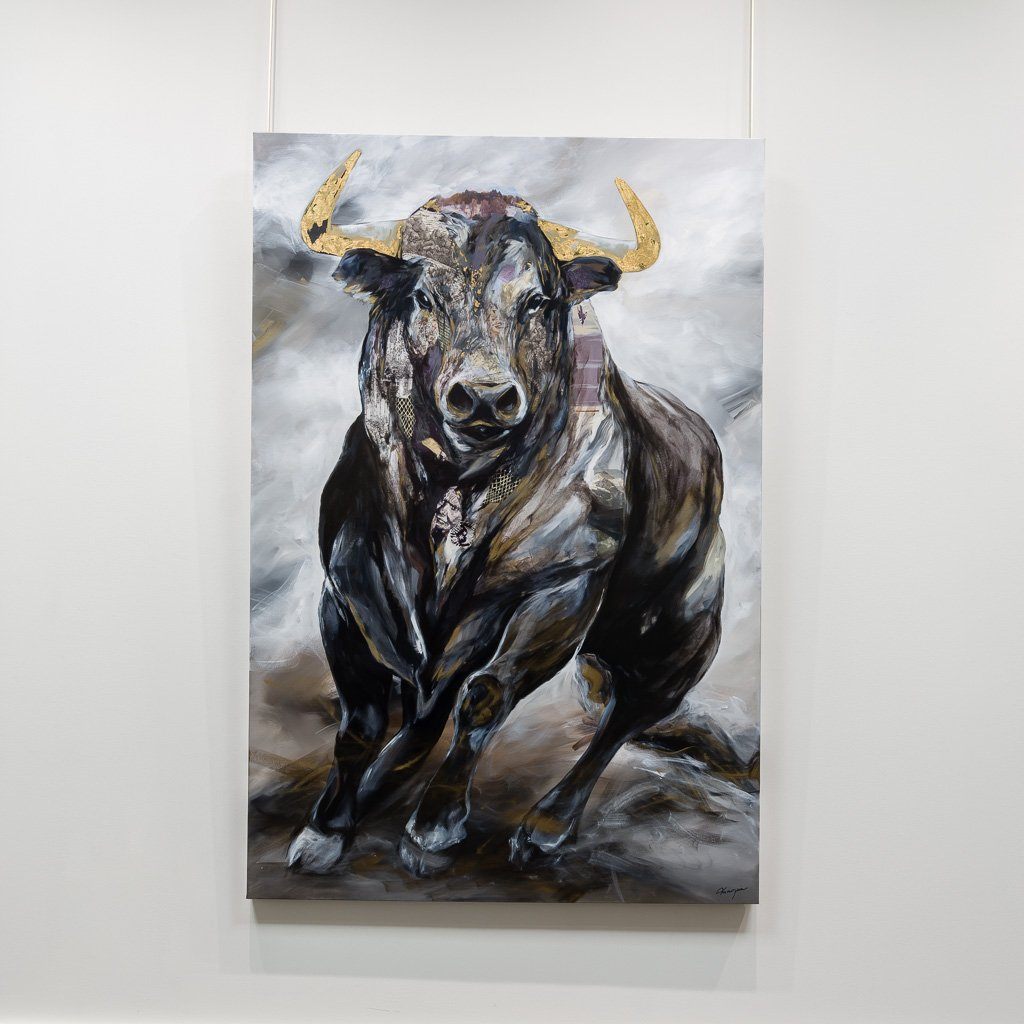 Flin Flon Bull Mixed Media on canvas Annabelle Marquis