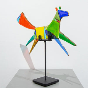 Tammy Hudgeon Flying Horse "Ginger" | 15" x 18" Hand fused glass with metal stand