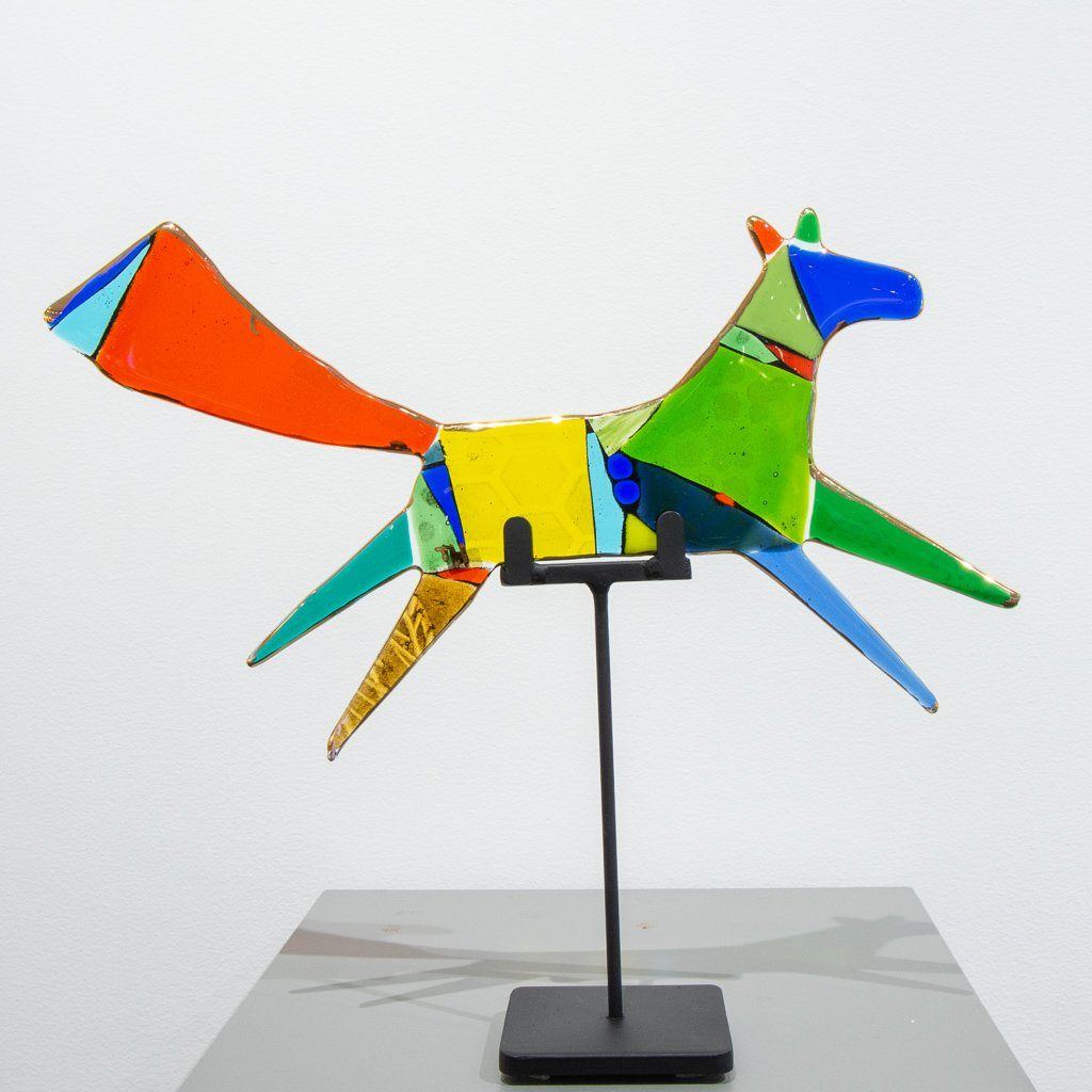 Flying Horse "Ginger" | 15" x 18" Hand fused glass with metal stand Tammy Hudgeon