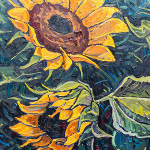 Ryan Sobkovich Vivid Golden Sunflowers | 36" x 36" Oil on Canvas