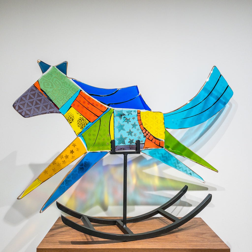 Rosie Rocking Horse | 25" x 35" Hand fused glass with metal stand Tammy Hudgeon