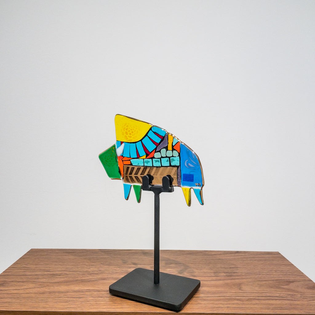 Robert Small Buffalo | 12&quot; x 8&quot; Hand fused glass with metal stand Tammy Hudgeon