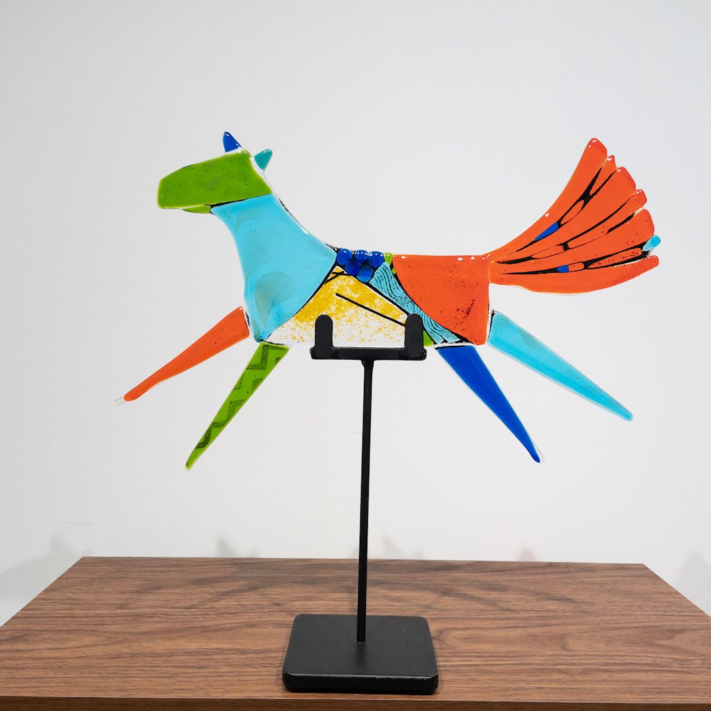 Joan Flying Horse | 15" x 15" Hand fused glass with metal stand Tammy Hudgeon