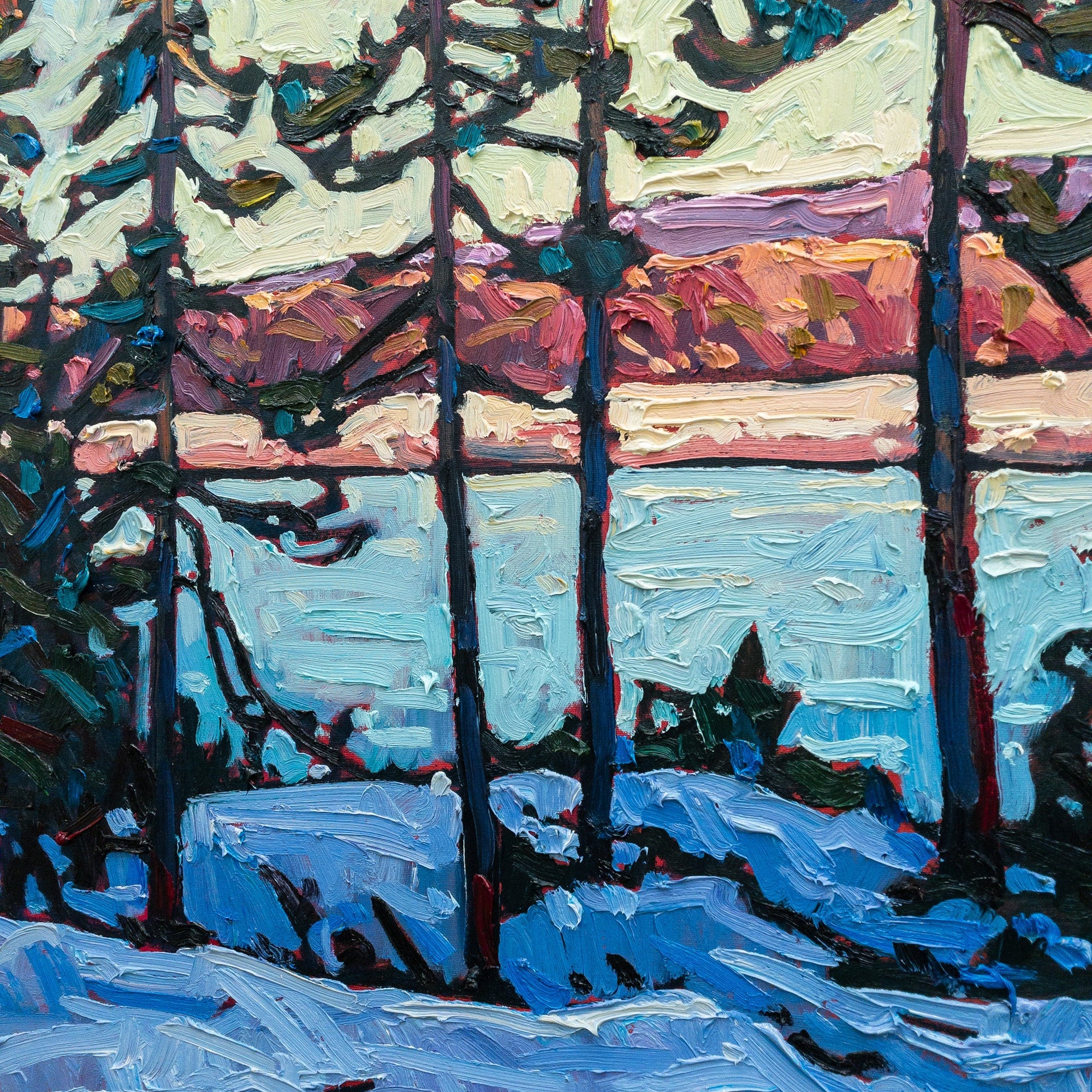 Stately Pines on Lake Superior | 48" x 36" Oil on Canvas Ryan Sobkovich
