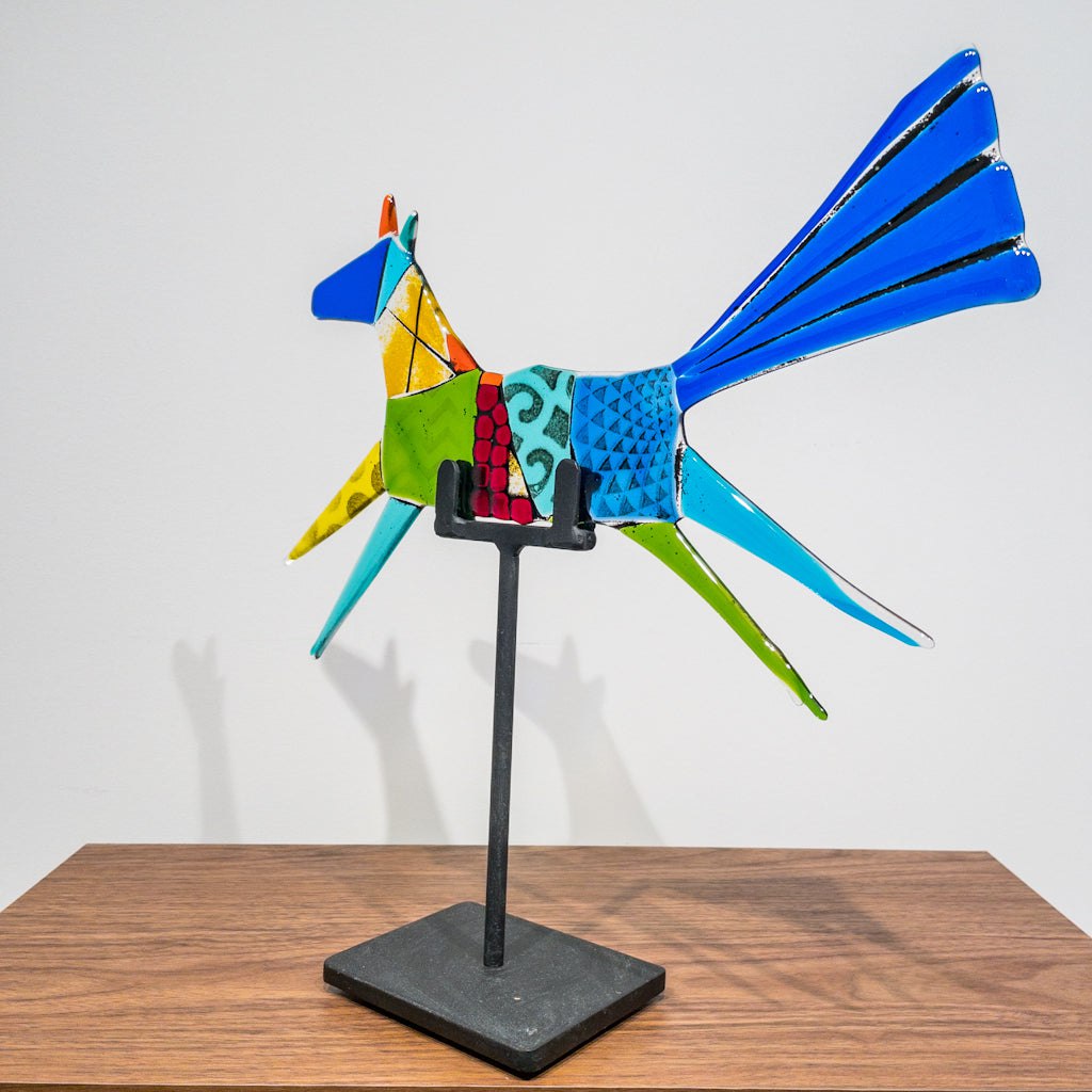 Marjory Flying Horse | 16" x 15" Hand fused glass with metal stand Tammy Hudgeon