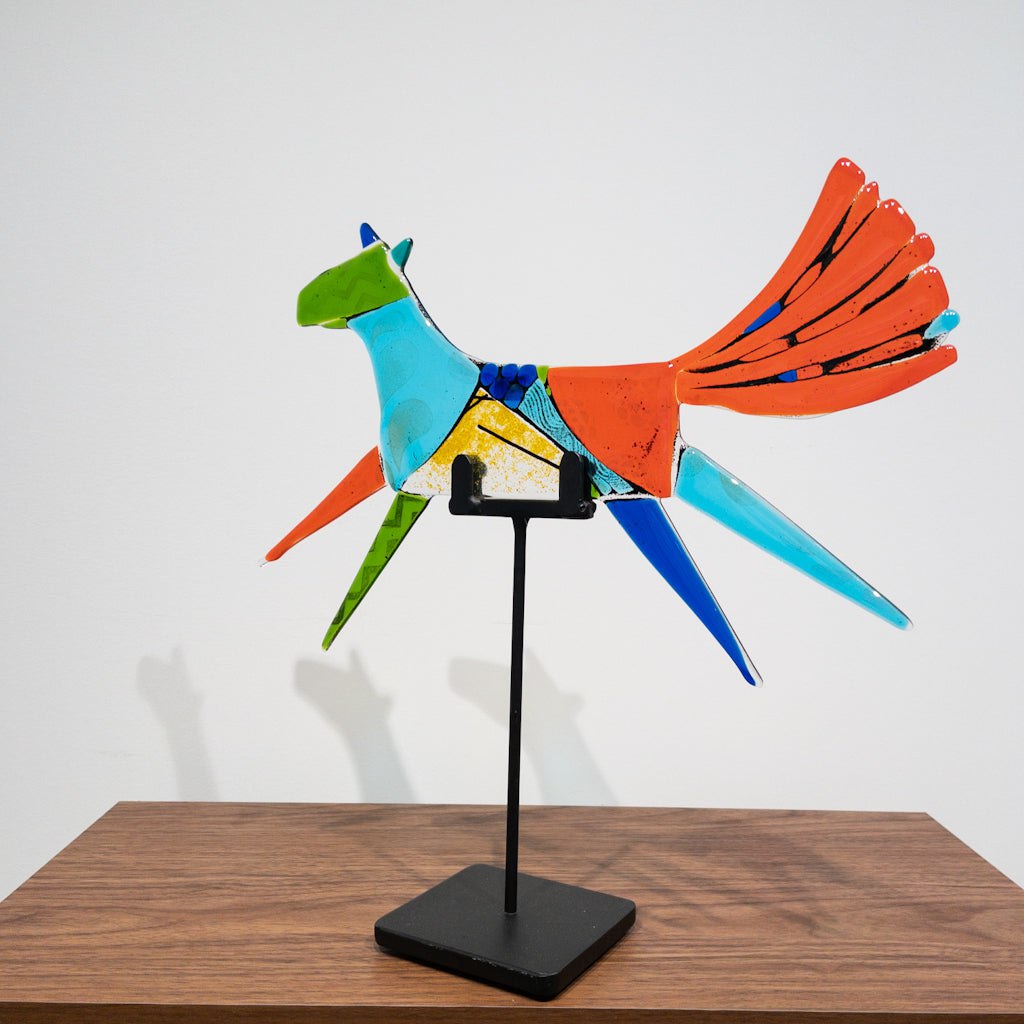 Joan Flying Horse | 15&quot; x 15&quot; Hand fused glass with metal stand Tammy Hudgeon