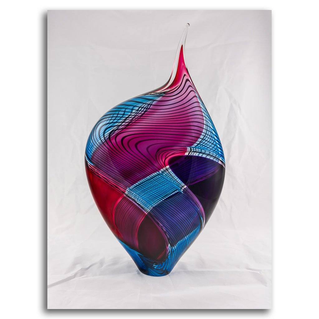 Paull Rodrigue Incalmo Vessel II -  Magenta, Blue, and Purple | 13" x 23.5" Blown Glass