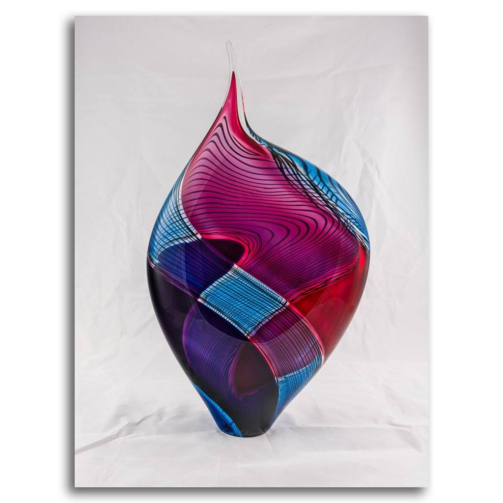 Paull Rodrigue Incalmo Vessel II -  Magenta, Blue, and Purple | 13" x 23.5" Blown Glass