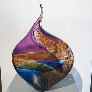 Paull Rodrigue Incalmo Vessel - Purple, Orange, and Blue | 12" x 17.5" Blown Glass