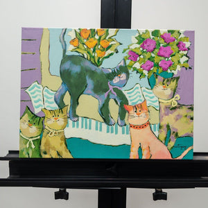 Claudette Castonguay Les Chats du Pianiste | 12" x 16" Acrylic on Canvas