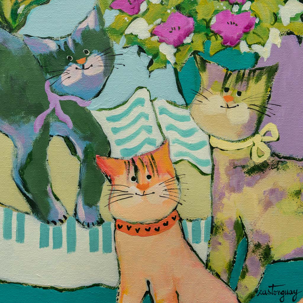 Les Chats du Pianiste | 12" x 16" Acrylic on Canvas Claudette Castonguay