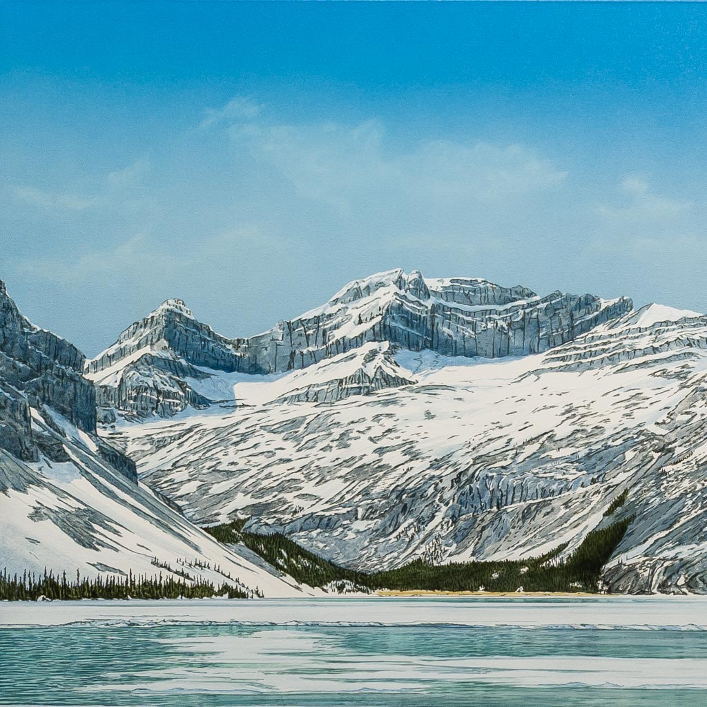 Looking Across Bow Lake to Num-Ti-Jah | 30" x 60" Acrylic on Canvas W. H. Webb