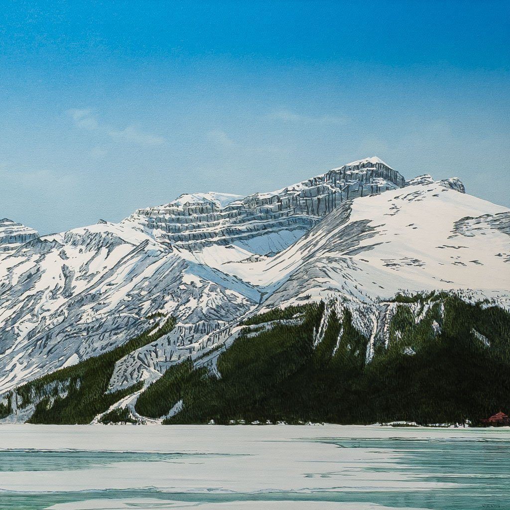 Looking Across Bow Lake to Num-Ti-Jah | 30" x 60" Acrylic on Canvas W. H. Webb