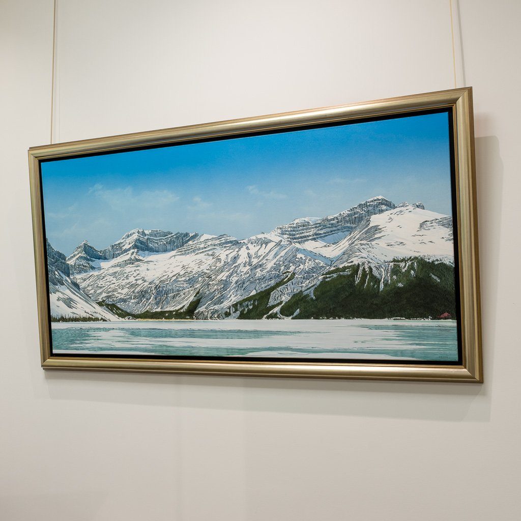 Looking Across Bow Lake to Num-Ti-Jah | 30" x 60" Acrylic on Canvas W. H. Webb