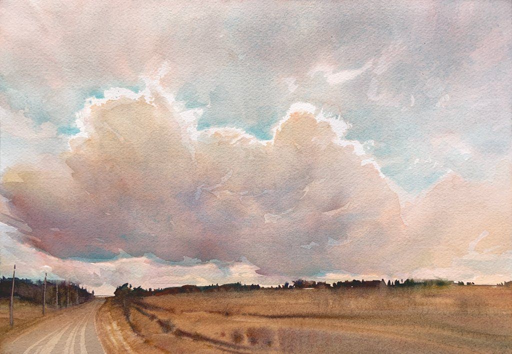 Ken Faulks November Snow Clouds, AB | 9" x 13" Watercolour