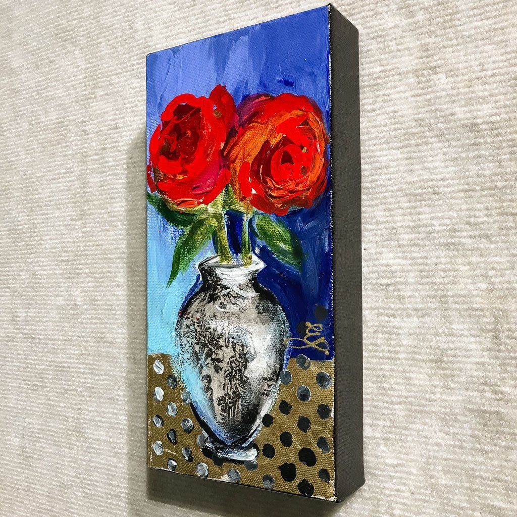 Polka Dot Roses | 10" x 5" Acrylic on Canvas Elka Nowicka