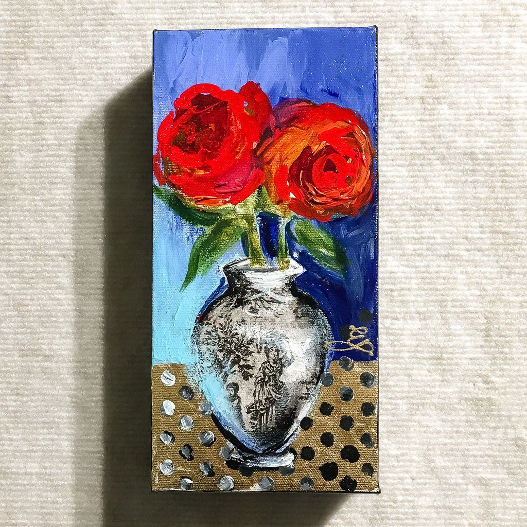 Polka Dot Roses | 10" x 5" Acrylic on Canvas Elka Nowicka