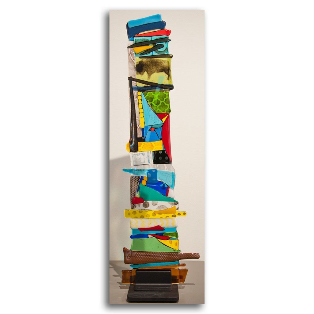 Tammy Hudgeon Prairie Freedom Totem | 28.5" x 8" Hand fused glass with metal stand