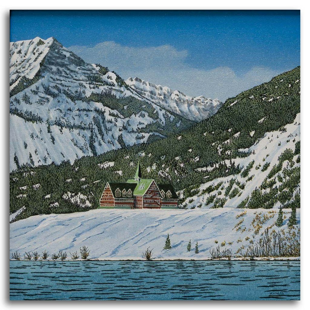 Prince of Wales Hotel in Winter | 12" x 12" Acrylic on Canvas W. H. Webb