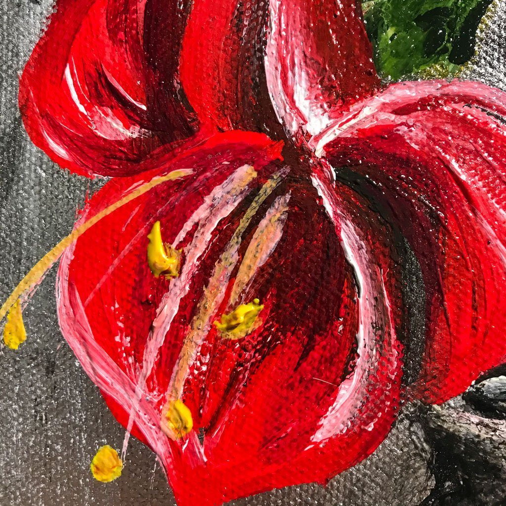 Red Amaryllis Small | 7" x 5" Acrylic on Canvas Elka Nowicka