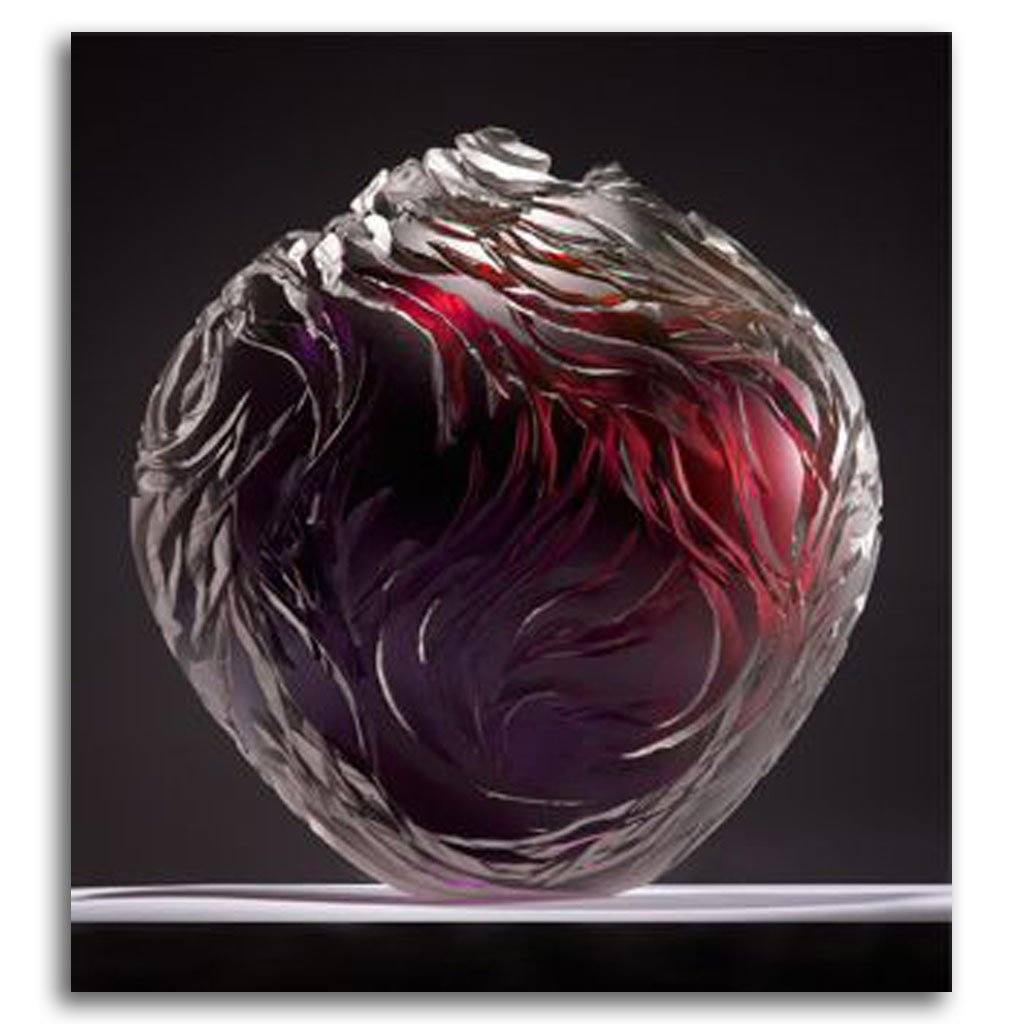 Lois Scott Round Vessel - Aubergine & Burgundy | 10" x 9" Cold Worked Blown Glass