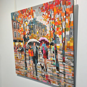Aleksandra Savina Sharing Umbrellas | 36" x 36" Acrylic on Canvas