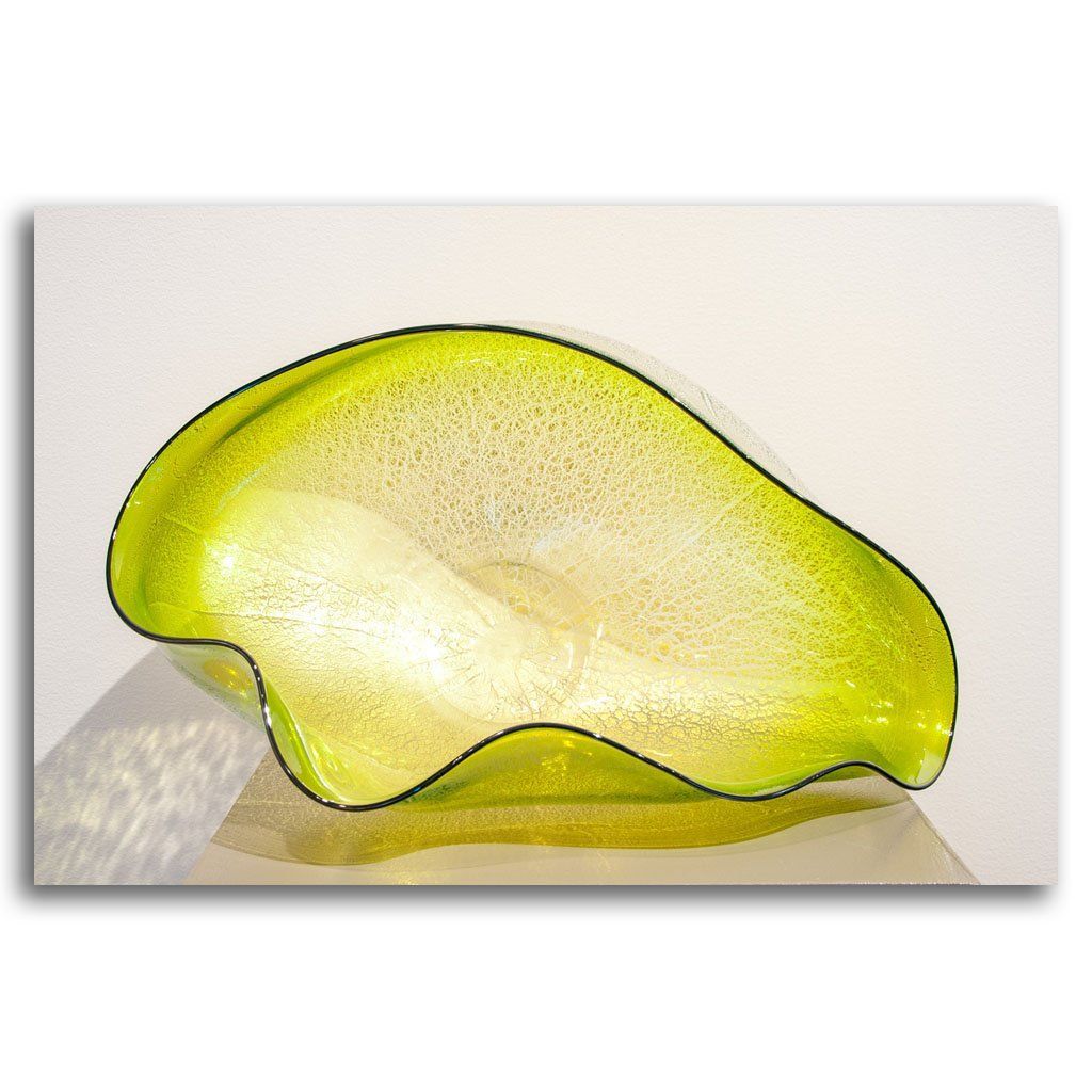 Signature Series Bowl - Lime | 19" x 8.5" Blown and Foiled Glass David Thai