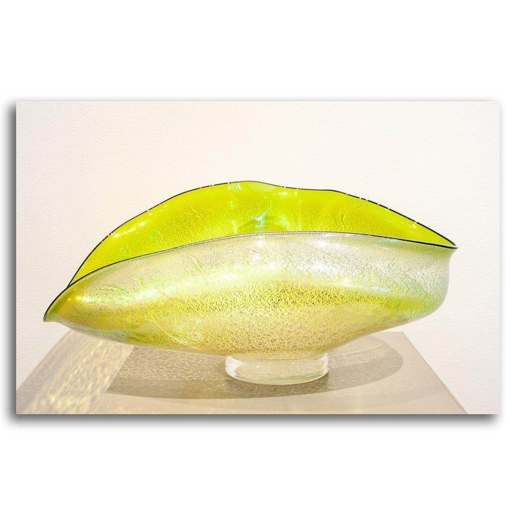 Signature Series Bowl - Lime | 19" x 8.5" Blown and Foiled Glass David Thai