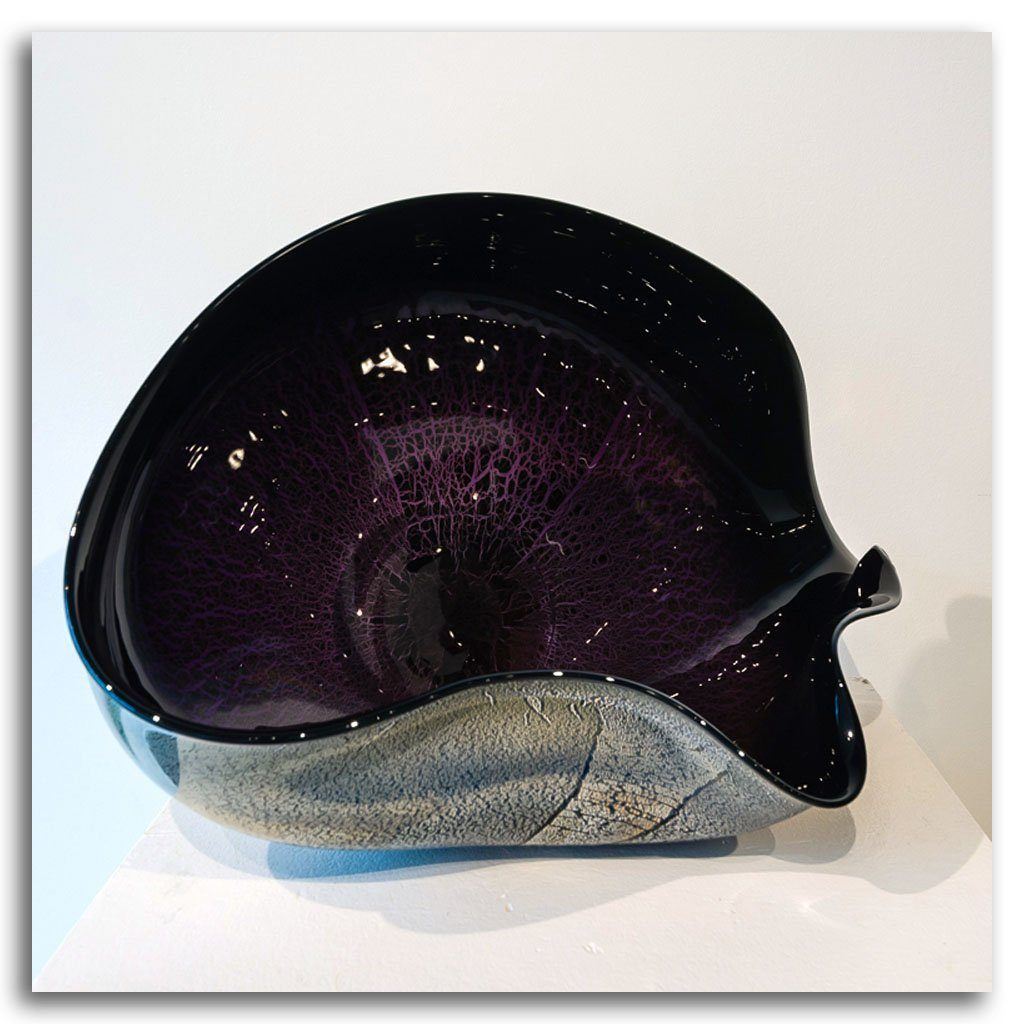 Signature Series Bowl - Violet and Black | 20" x 9.5" Blown and Foiled Glass David Thai