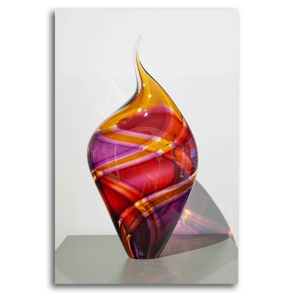 Paull Rodrigue Small Incalmo Vessel - Amber, Purple, and Ruby | 8" x 17" Blown Glass