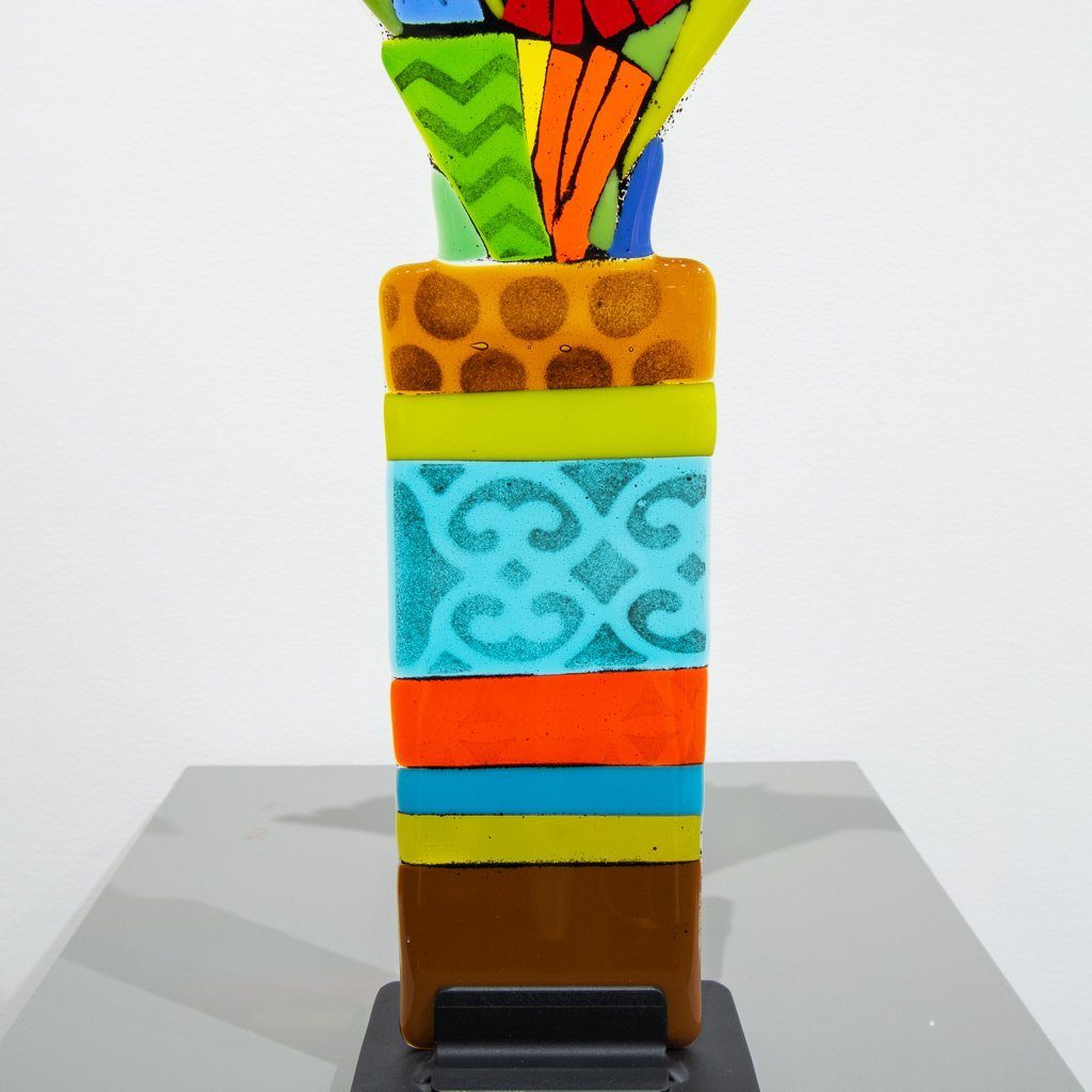 Tammy Hudgeon Table Top Bouquet "Blue Flower" | 19" x 10" Hand fused glass with metal stand
