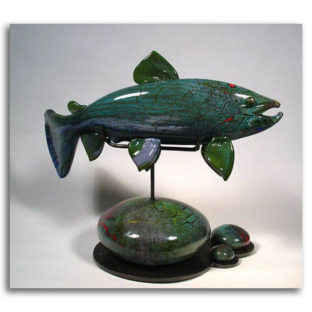 Teal Trout | 11" x 15" x 8" Blown Glass with Forged Metal Darren Petersen