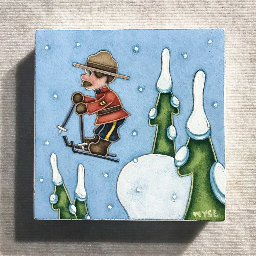 Peter Wyse The Ski Patroller | 8" x 8" Acrylic on Birch Panel