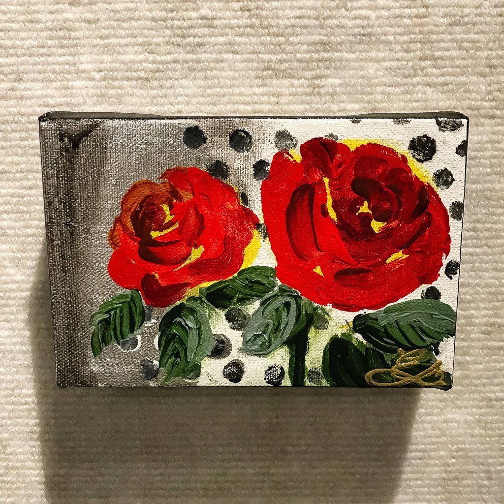 Elka Nowicka Tiny Polka Dot Roses | 4" x 6" Acrylic on Canvas