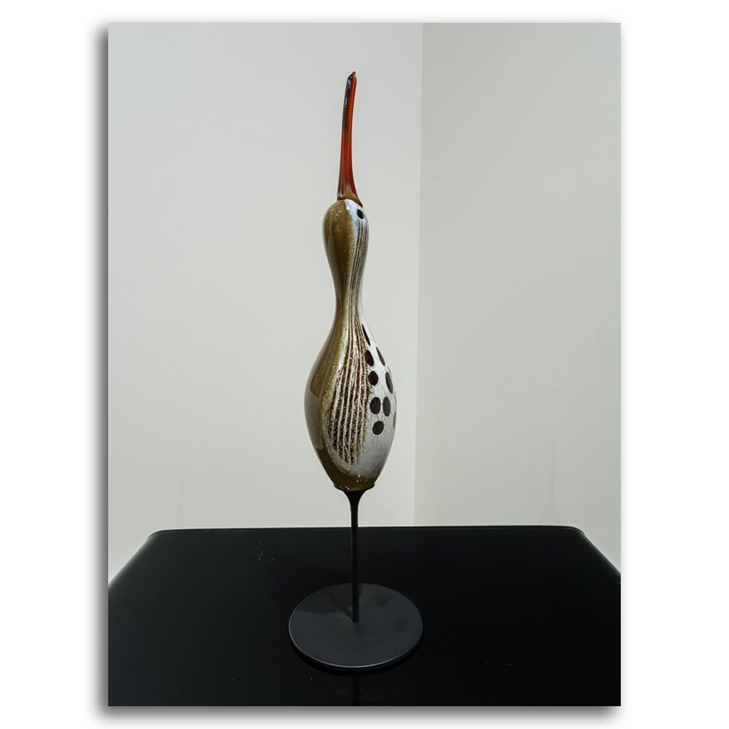 Upright Shorebird - Black Spots | 20" x 5" Blown Glass with Forged Metal Darren Petersen