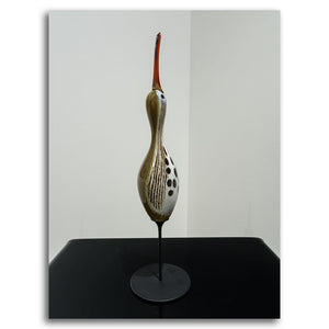 Darren Petersen Upright Shorebird - Black Spots | 20" x 5" Blown Glass with Forged Metal
