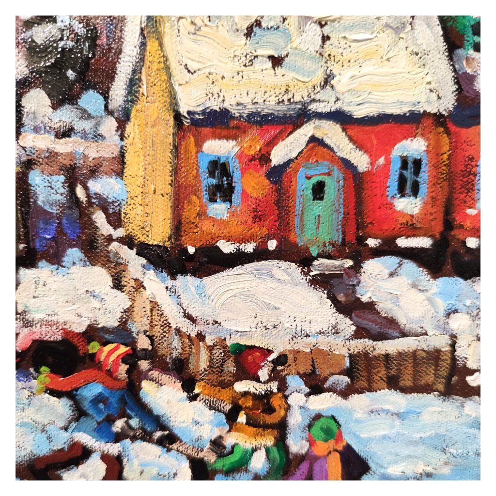 Winter Street Hockey | 10" x 30" Oil on Canvas Rod Charlesworth